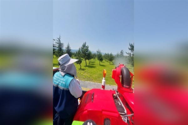 Kayseri’de yeşil alanlarda ilaçlama çalışmaları sürüyor