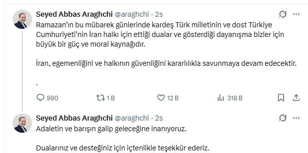 Savaş sürerken İran'dan Türkiye'ye mesaj! Erakçi'den Türkçe paylaşım!